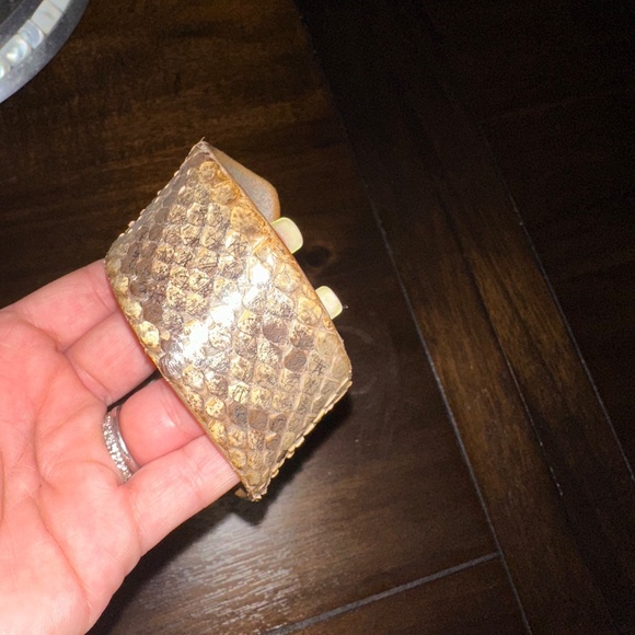 Silver snake skin cuff bracelet  REAL LEATHER  adjustable - Picture 3 of 4